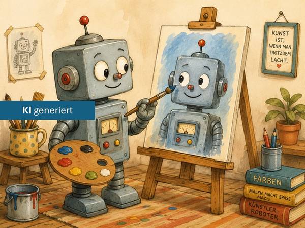 Ein KI-generiertes Bild eines Roboters, der sich selbst malt.
